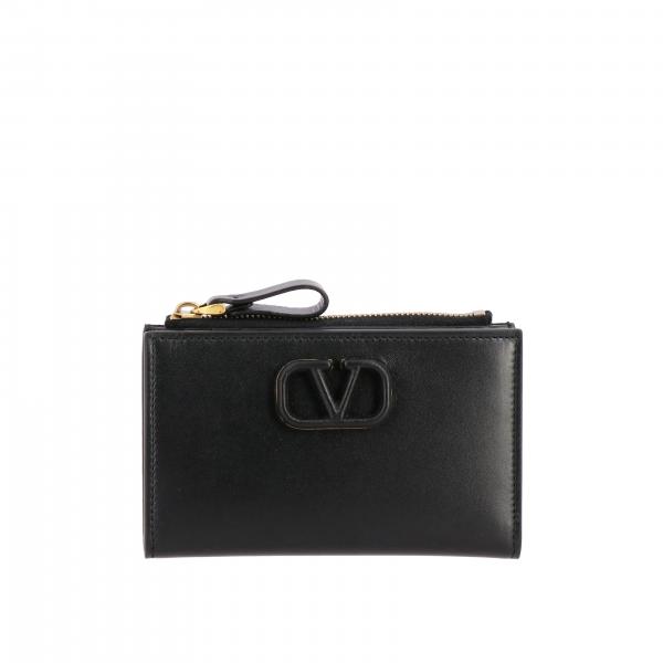 VALENTINO GARAVANI: VLogo wallet in genuine leather - Black | Valentino ...