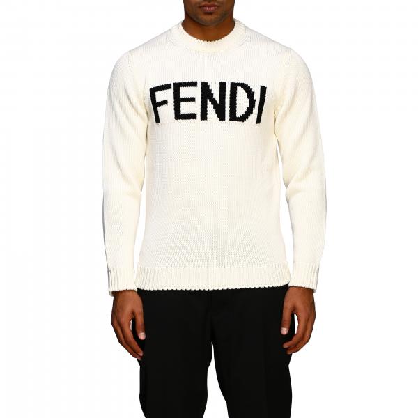 FENDI: crew neckline sweater with logo - White | Fendi sweater FZZ387 ...