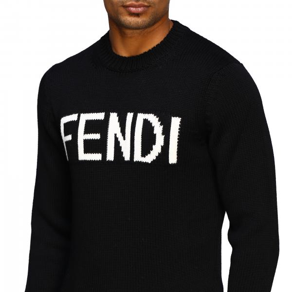 Fendi Crew Neckline Sweater With Logo Sweater Fendi Men Black Sweater Fendi Fzz387 A3m3 