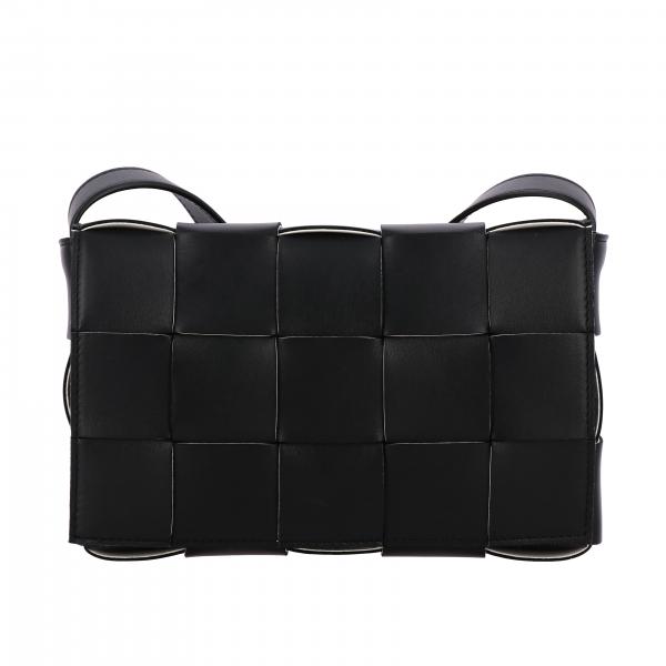 BOTTEGA VENETA: Cassette shoulder bag in genuine woven leather - Black ...