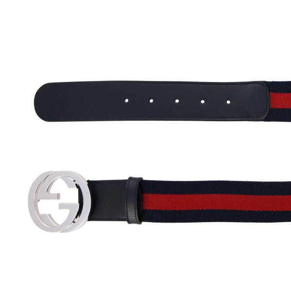 GUCCI belt in leather and  canvas with GG buckle Blue Gucci