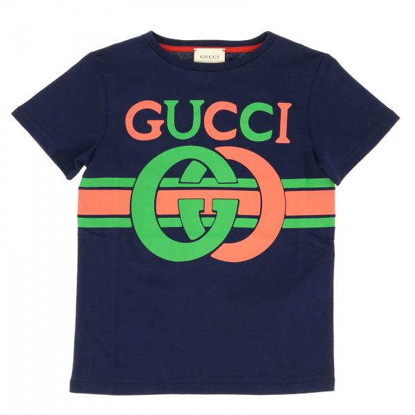 GUCCI: short-sleeved T-shirt with knot print - Blue | Gucci t-shirt