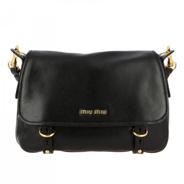 MIU MIU shoulder bag in leather with metallic logo Crossbody Bags