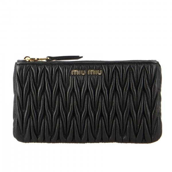 MIU MIU: clutch in matelassé leather with logo - Black | Miu Miu mini ...