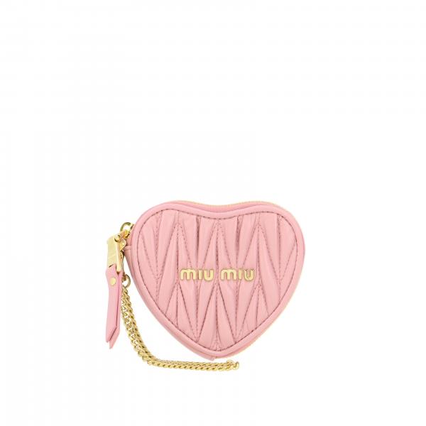 MIU MIU: Heart-shaped purse in matelassé leather - Pink | Miu Miu ...