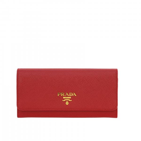 PRADA: wallet in Saffiano leather with logo | Wallet Prada Women Red ...