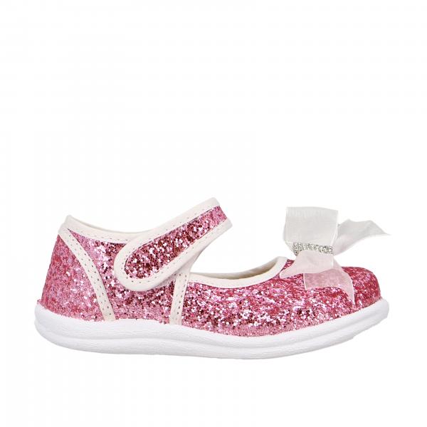 Monnalisa ballet flats in glitter fabric with bow and rhinestones