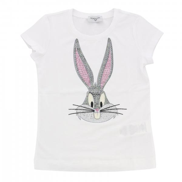 Monnalisa short-sleeved T-shirt with bugs bunny print and rhinestones