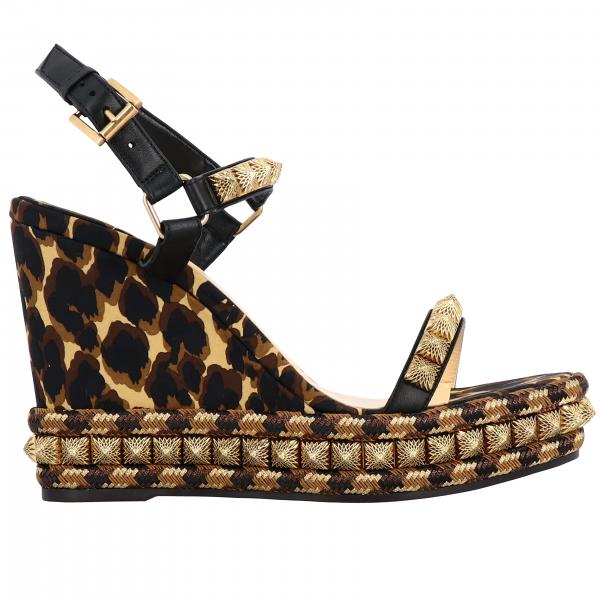 Pira Ryad Christian Louboutin wedge sandal in nappa leather and animal print canvas