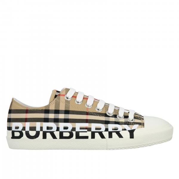 Burberry Outlet vintage check cotton sneakers with logo Beige