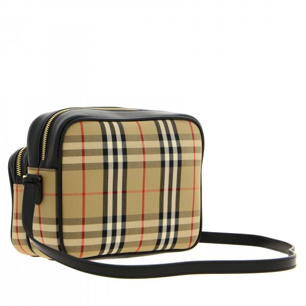 BURBERRY camera case shoulder bag in check canvas and leather Beige
