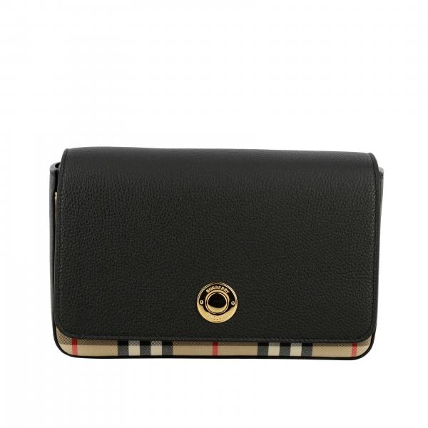 Hampshire Burberry shoulder bag in textured leather and check canvas