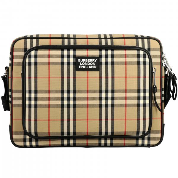 Burberry Outlet: messenger bag in cotton with vintage check motif - Beige | Burberry  shoulder bag 8023023 online on 