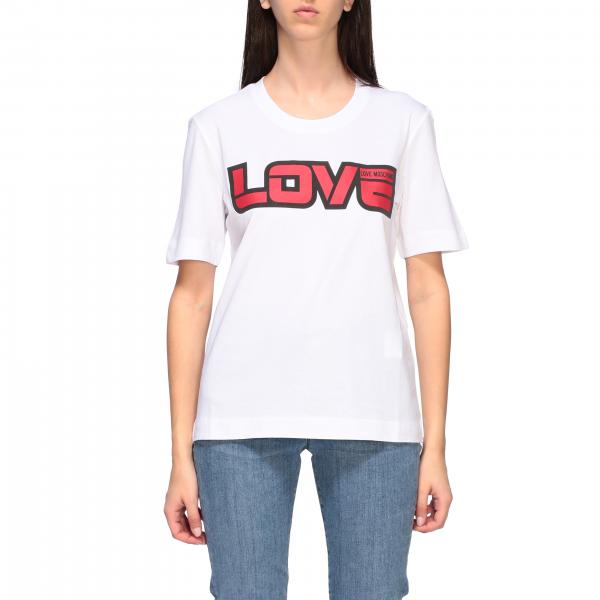 Футболка с коротким рукавом и логотипом Женское Love Moschino