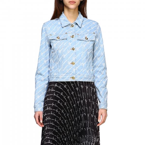 Versace Outlet: denim jacket with all over signature - Stone Washed ...