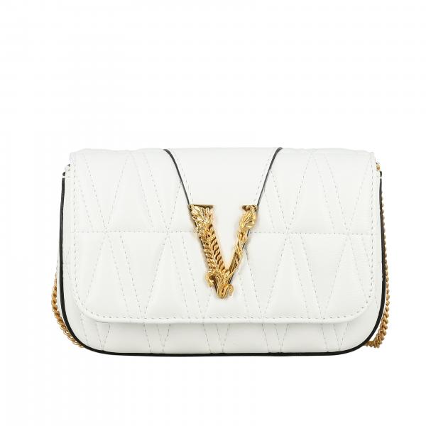 Versace Outlet: Virtus bag in quilted leather with V monogram - White ...