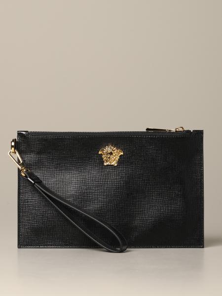 Versace Outlet: Palazzo leather clutch with Medusa head - Black Versace bags DCASP online on GIGLIO.COM