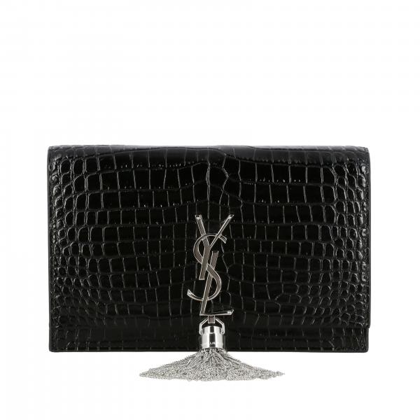 Saint Laurent 'small Monogram' Print Leather Wristlet In Dark