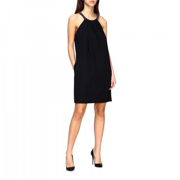 Emporio Armani Kleid mit amerikanischem Ausschnitt und Mikro Applikationen