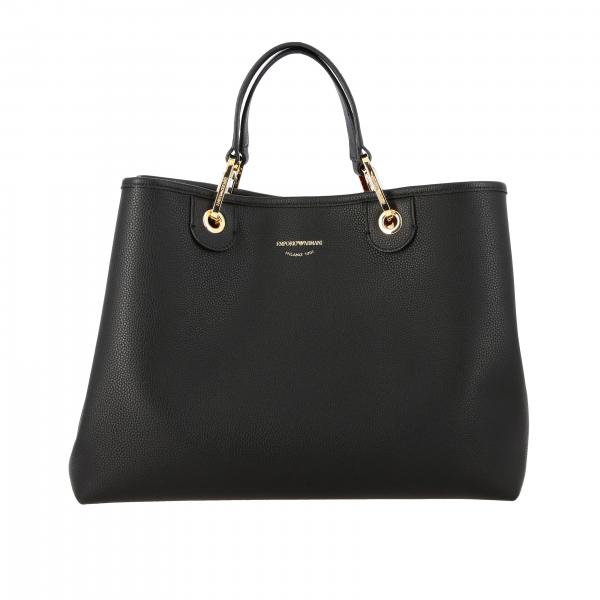 Emporio Armani Outlet: shopping bag in synthetic leather - Black ...