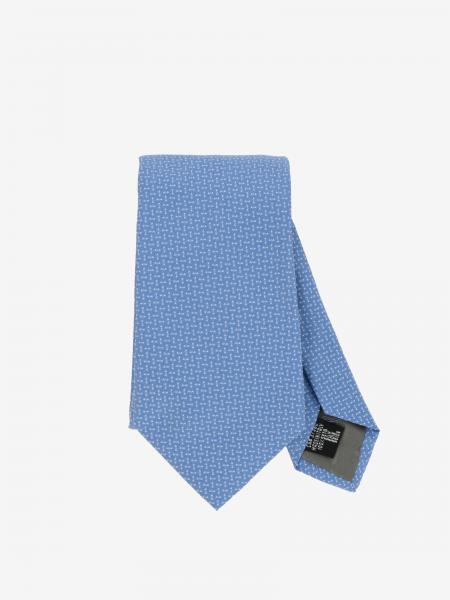 Emporio Armani Outlet: Cravate en soie à micro-motif - Bleu Azur
