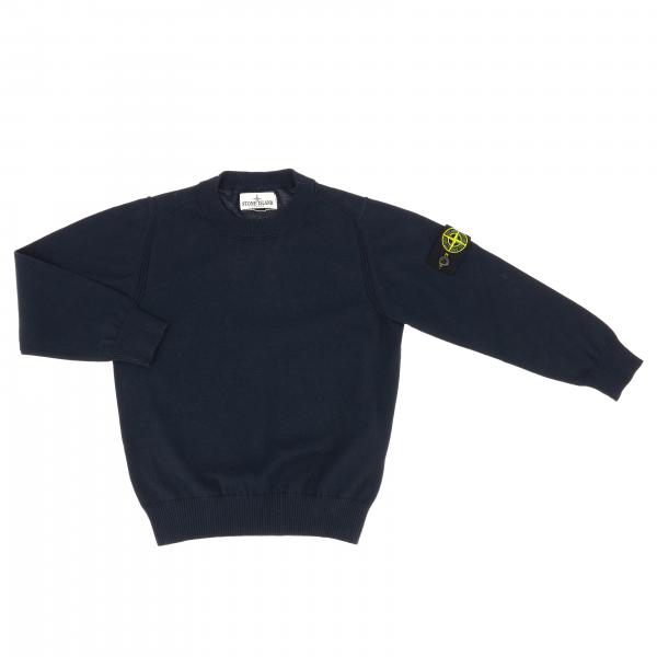 Свитер из хлопка с круглым вырезом и логотипом Детское Stone Island