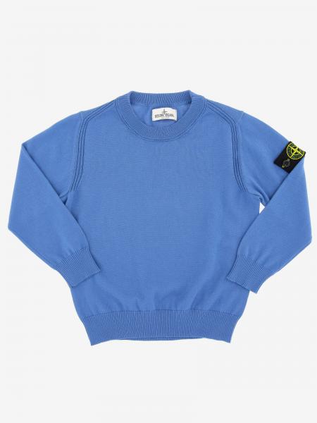 STONE ISLAND JUNIOR: crewneck sweater in cotton with logo - Blue 1 ...