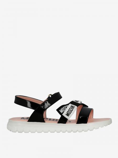 Moschino Teen patent leather sandal with bow and logo
