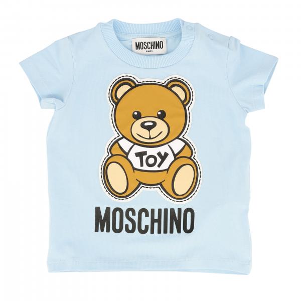 MOSCHINO BABY: short-sleeved T-shirt with teddy print - Sky Blue ...