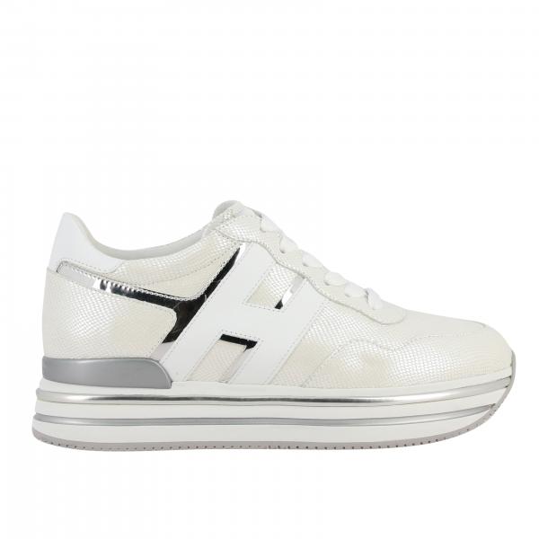Hogan 468 midi platform sneakers in leather with big H and glitter piping