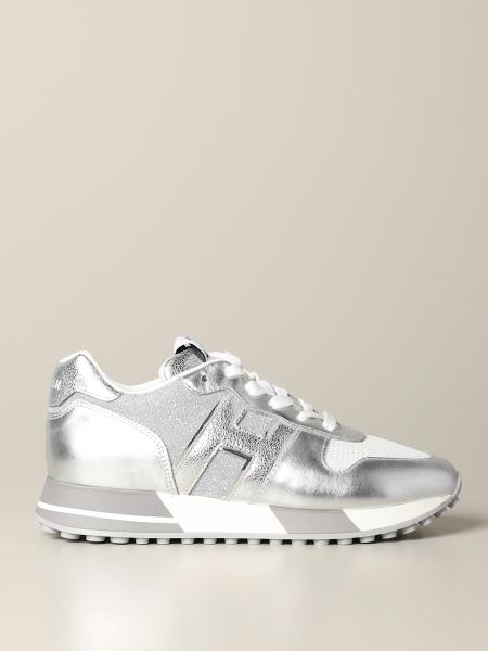 Baskets Running Hogan en cuir laminé et filet