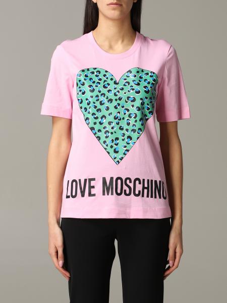 Love Moschino T-Shirt mit Rundhalsausschnitt und Animalier Herz Print
