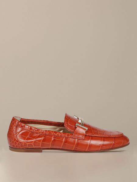 Tod's moccasin in croc print leather with double T
