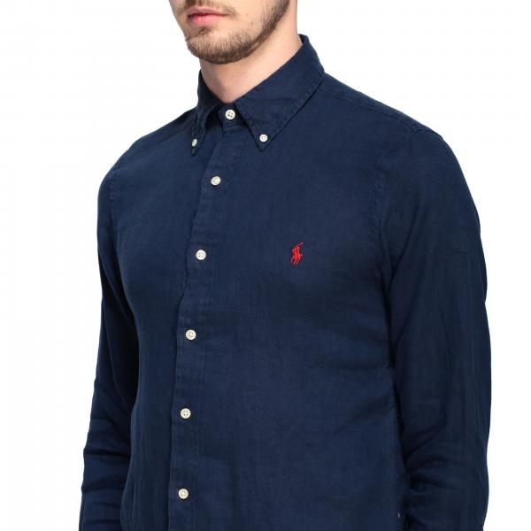 POLO RALPH LAUREN Chemise en lin avec col button down Bleu Marine Chemise Polo Ralph Lauren