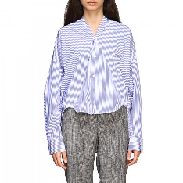 BALENCIAGA: New swing shirt with back logo - Gnawed Blue