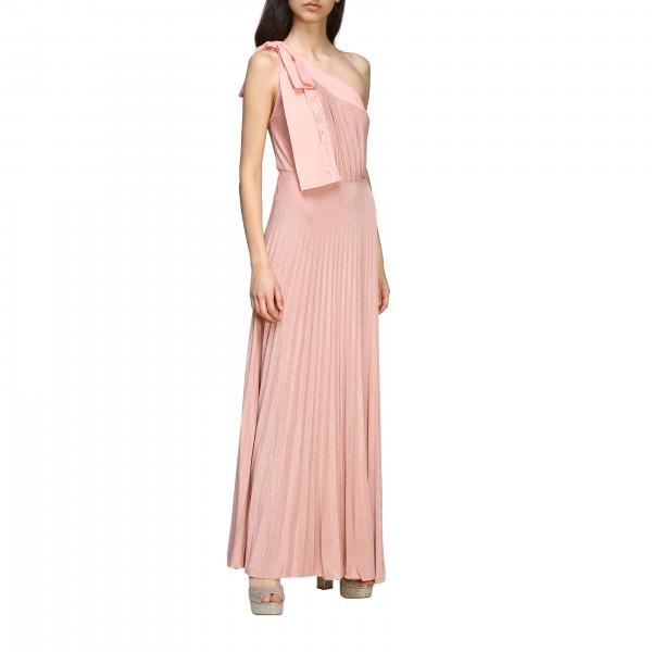 Elisabetta Franchi long one-shoulder dress in lurex fabric with logo