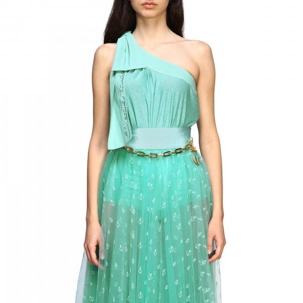 one shoulder lurex blue