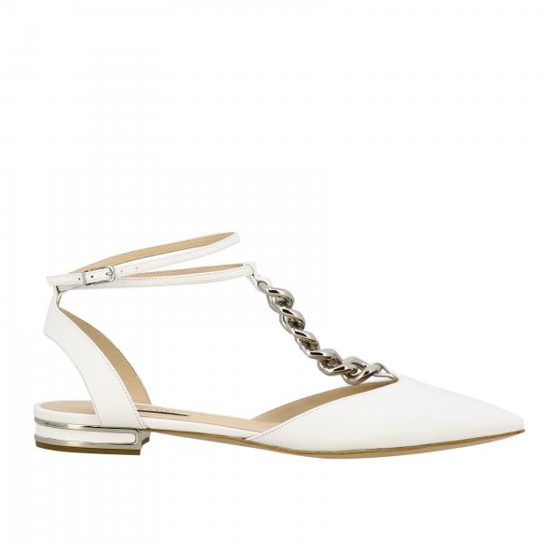 Casadei Unchain flat sandal in leather with chain detail