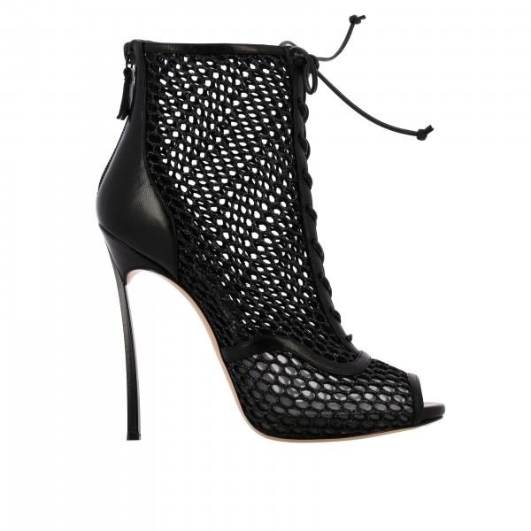 Casadei blunt ankle boot with blade heel in mesh and leather