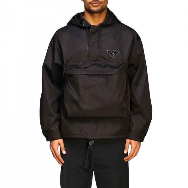 PRADA: Anorarak nylon windbreaker with triangular logo - Black