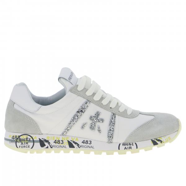 Lucy Premiata sneakers in suede and nylon with glitter logo