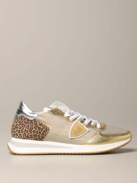 Philippe Model Tropez Sneakers aus laminiertem Leder und Animal Print Stoff