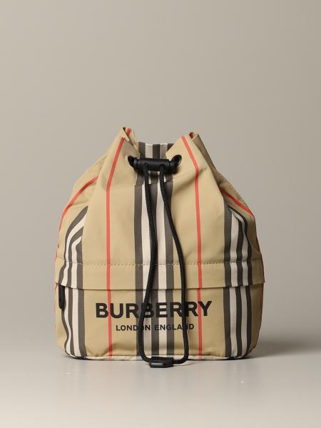 Burberry Outlet: Phoebe bucket clutch bag with check stripes print 