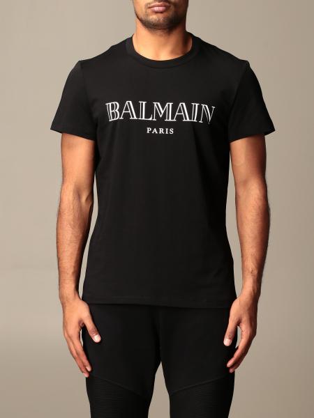 BALMAIN: cotton t-shirt with logo - Black | Balmain t-shirt UH11601I312 ...
