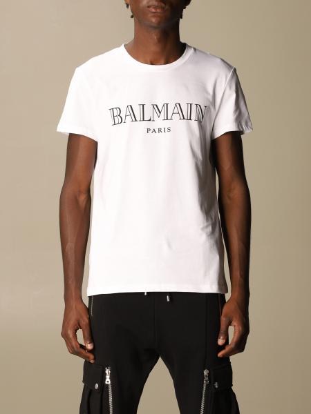 BALMAIN: cotton t-shirt with logo - White | Balmain t-shirt UH11601I312 on GIGLIO.COM