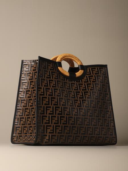 ff embossed leather top handle tote
