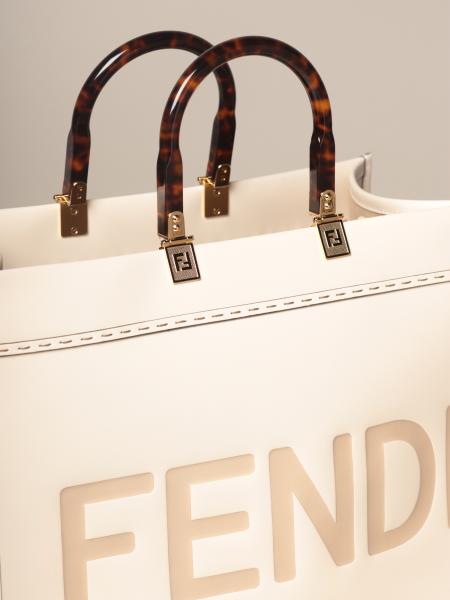 FENDI: leather shopping bag with big Roma logo - White | Tote Bags ...
