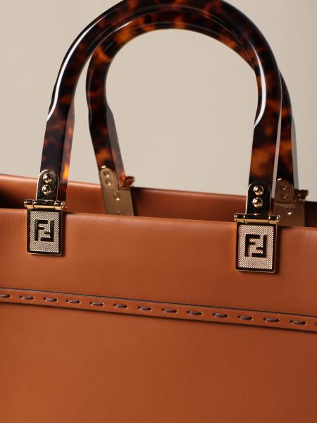 FENDI: leather shopping bag with big Roma logo - Leather | Tote Bags ...