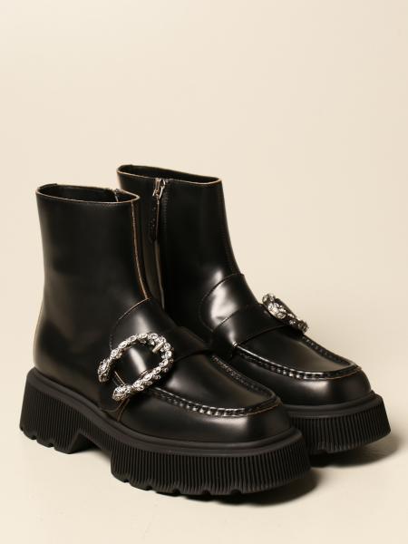 Gucci leather ankle boot with rhinestone buckle | Flat Booties Gucci ...