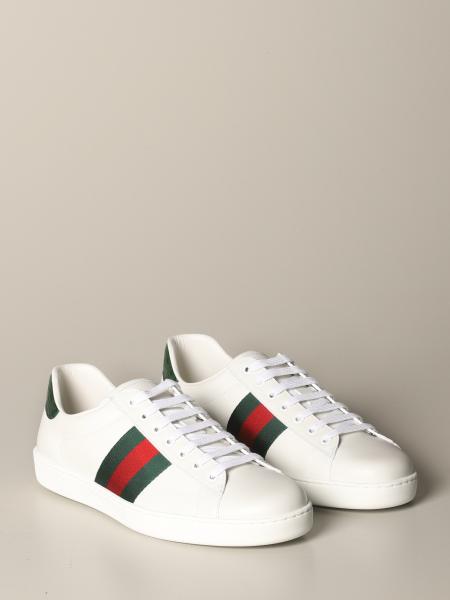 GUCCI: Ace leather sneakers with Web bands | Sneakers Gucci Men White ...